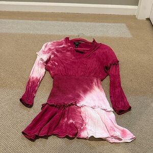 Aqua Fuchsia and Light Pink Long Sleeve Dress